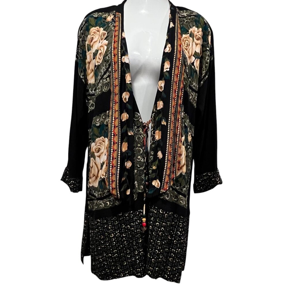 Carol Little Vtg Oversized Long Jacket, Boho, Floral Paisley Black, 6